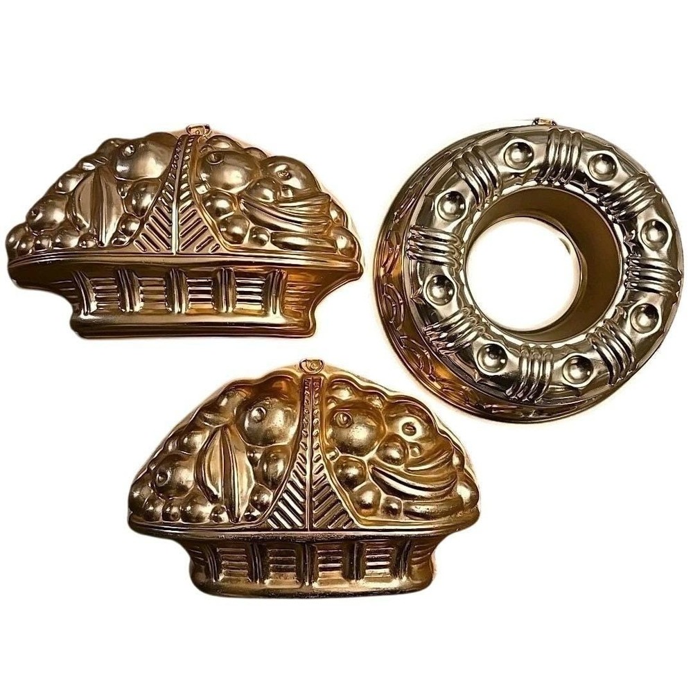 Copper Tone Aluminum Jello Cake Molds Fruit Basket Ring Setβ 3pc